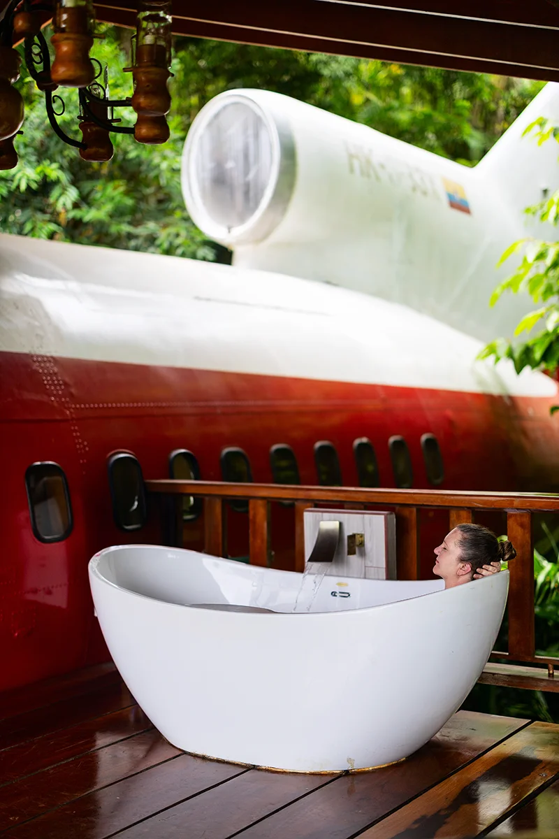Terrace with outdoor bathtub at 727 Fuselage Home