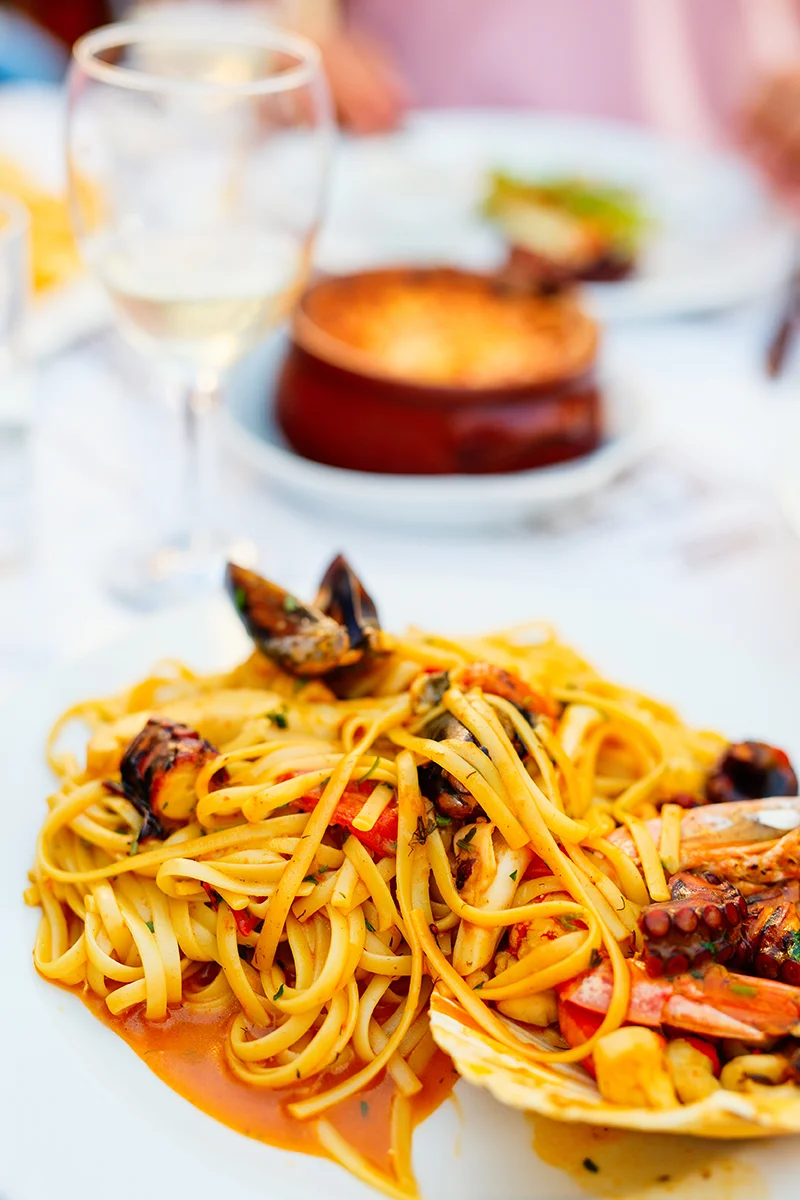Seafood pasta at Avli-Milos one of the best places to eat on the island