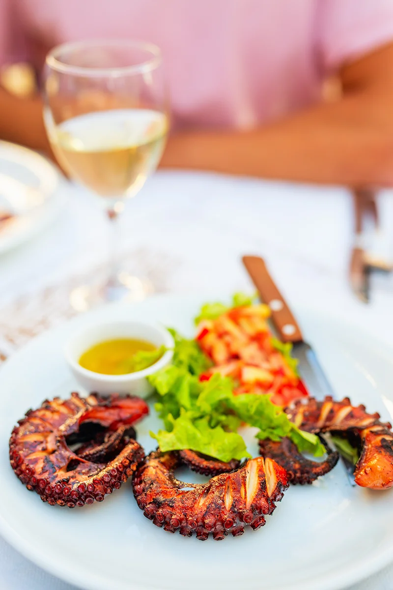 Grilled octopus at Avli-Milos one of the best places to eat on the island