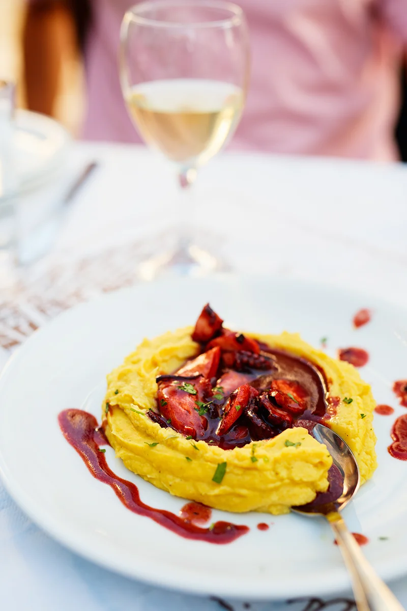 Fava traditional Greek dish served at Avli-Milos restaurant