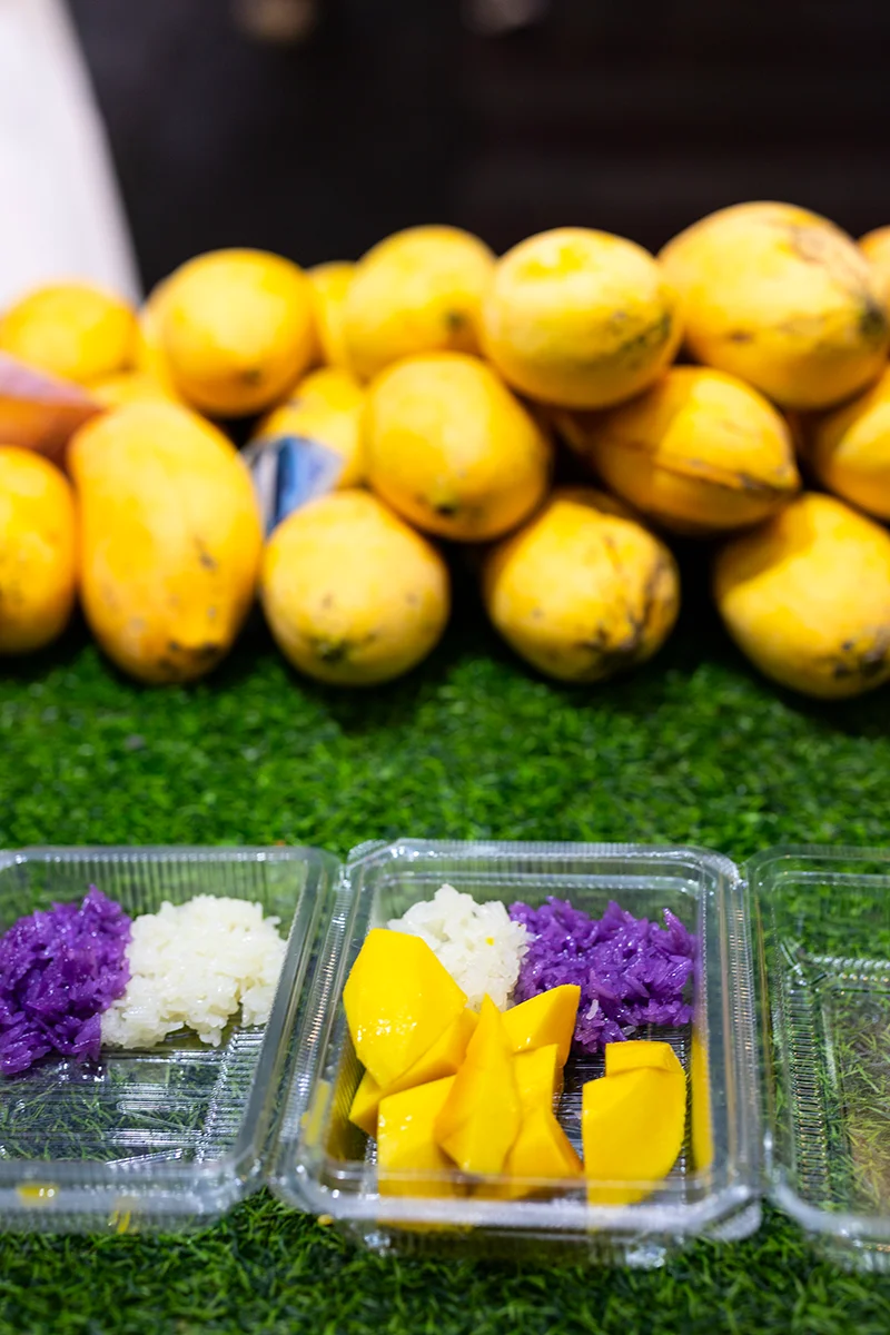 Mango sticky rice street food in Bangkok's Chinatown