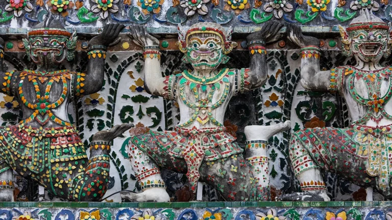 Colorful details of Wat Arun temple in Bangkok