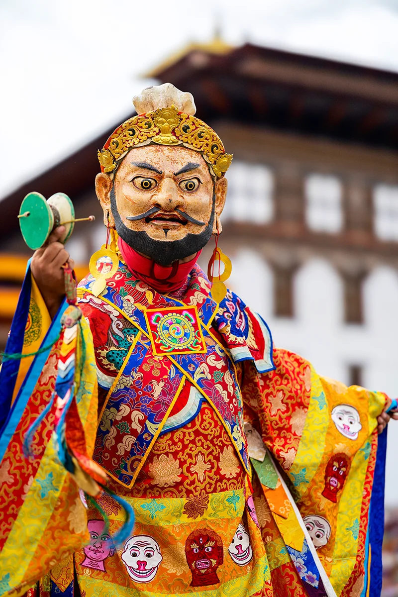 Traditional mask dance at Thimphu Tshechu Bhutan festival