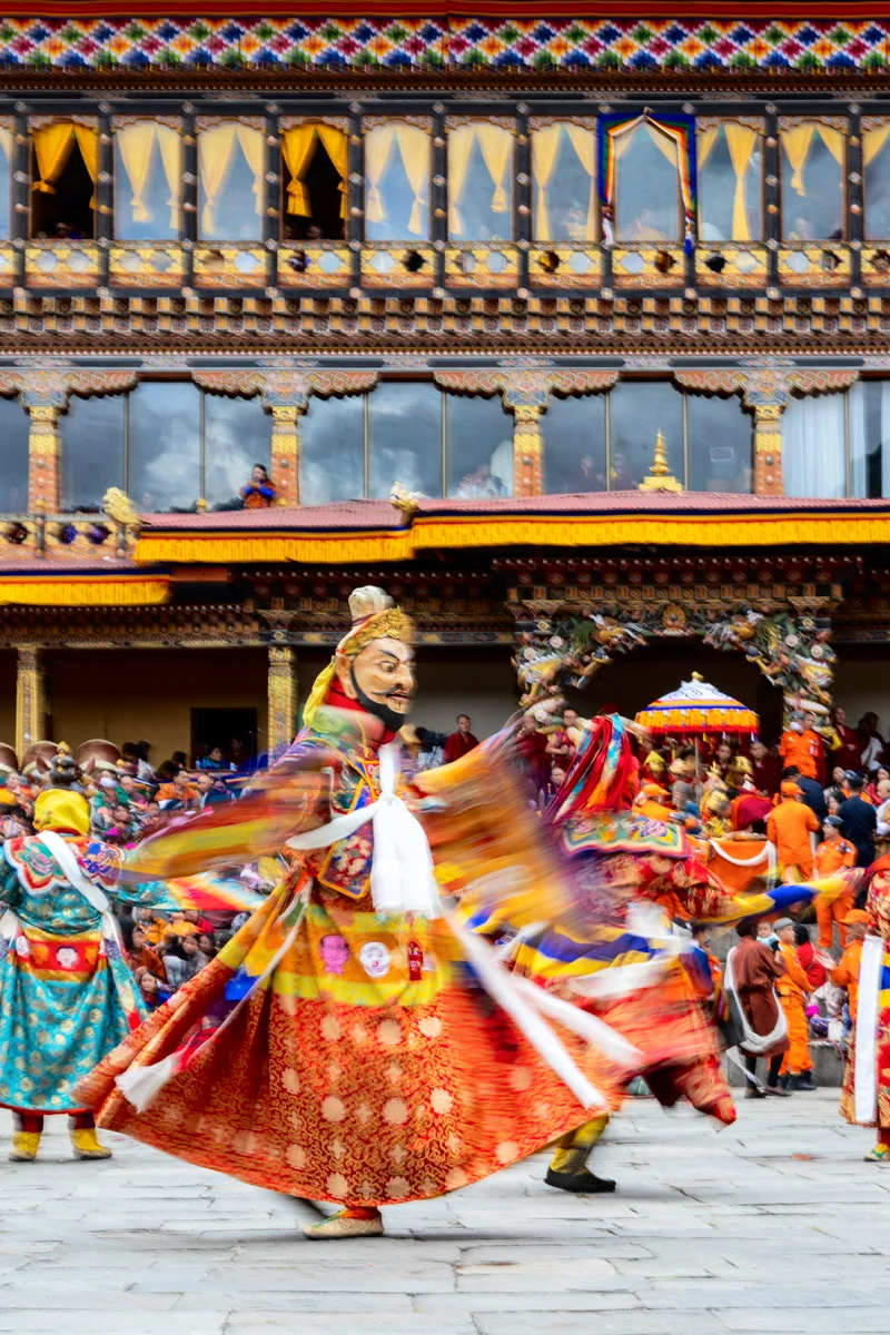 Traditional mask dance at Thimphu Tshechu festival in Bhutan