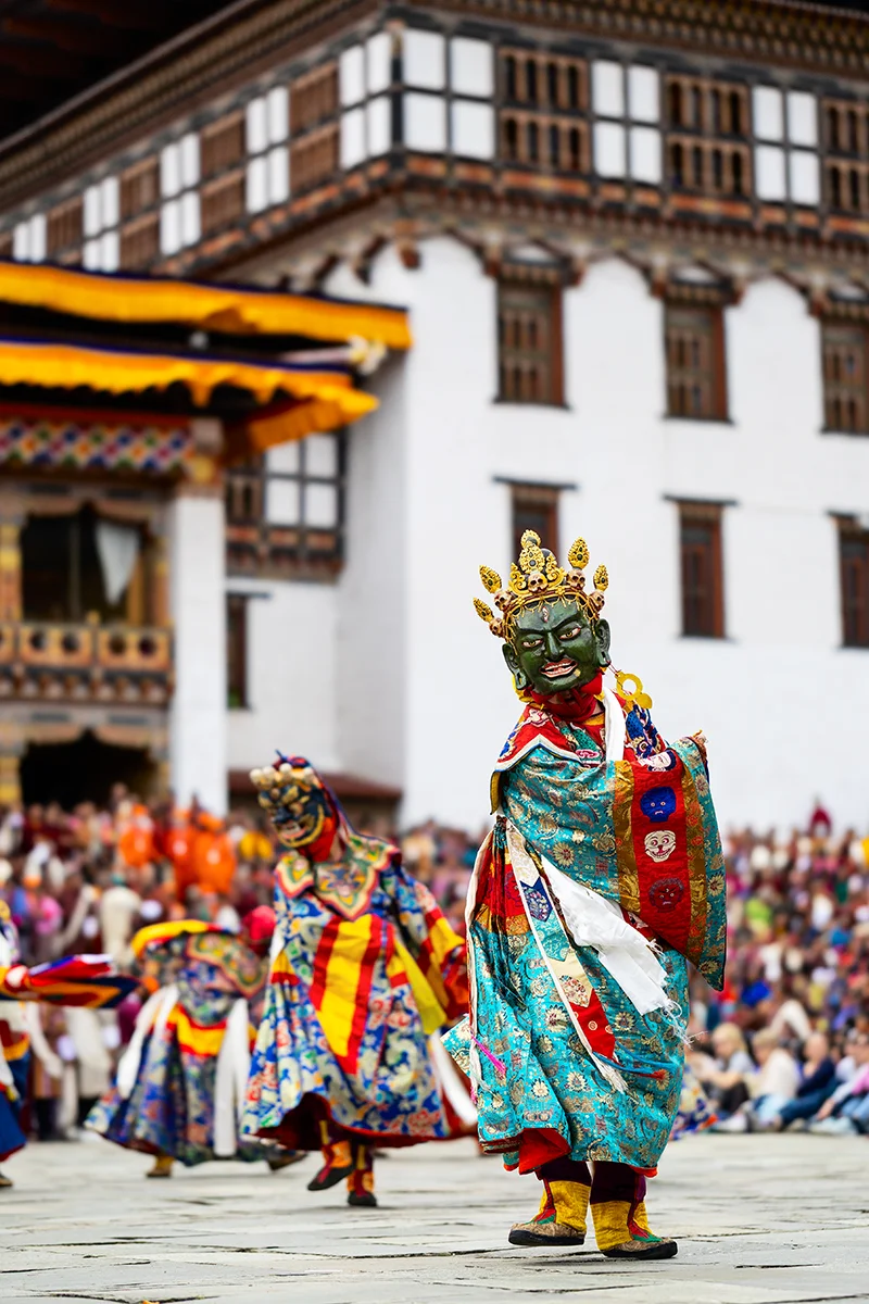 Traditional mask dance at Thimphu Tshechu festival in Bhutan