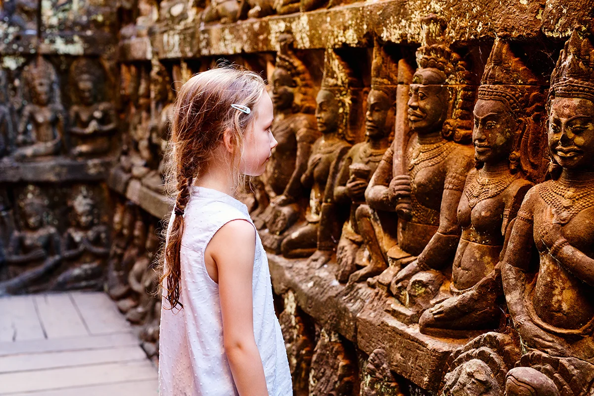 Impressive carvings at Terrace of the Leper King in Angkor