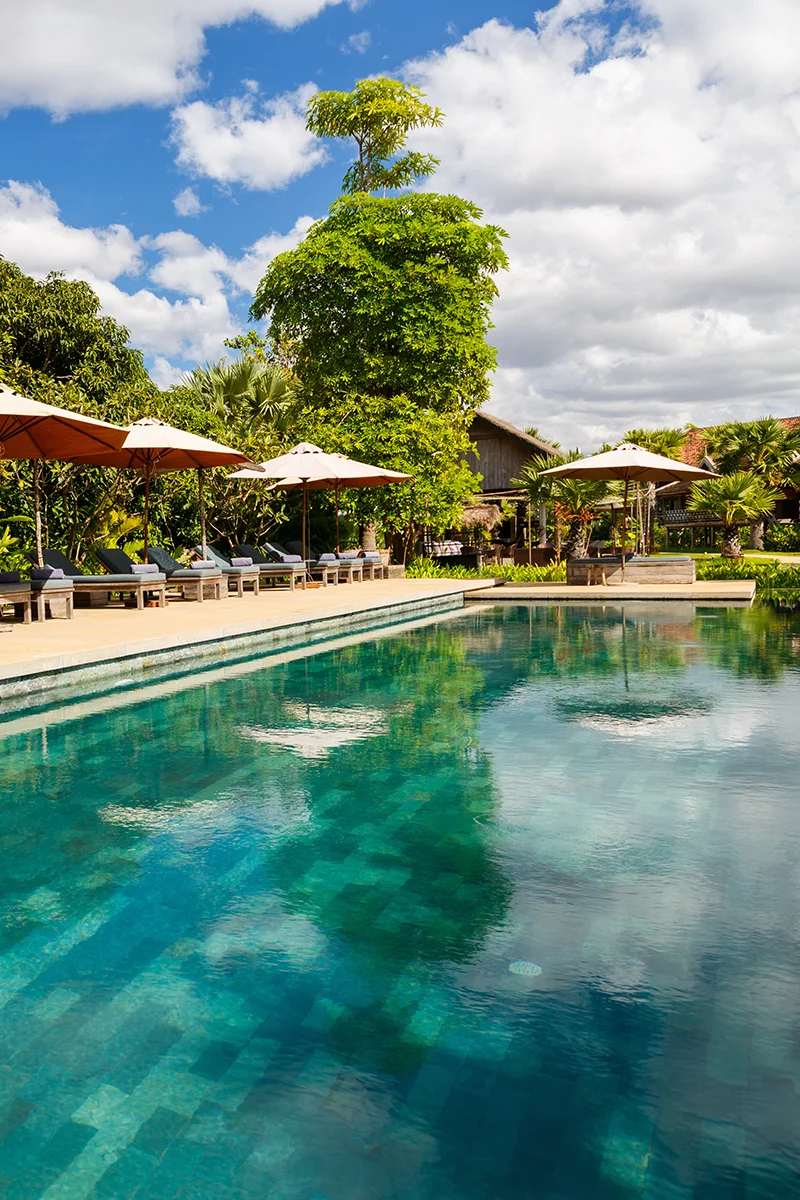 Swimming pool at Sala Lodges luxury resort in Siem Reap Cambodia