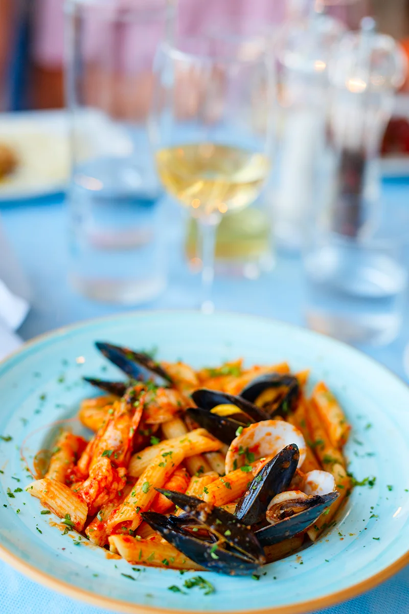 Seafood pasta at Enalion restaurant on Milos Island