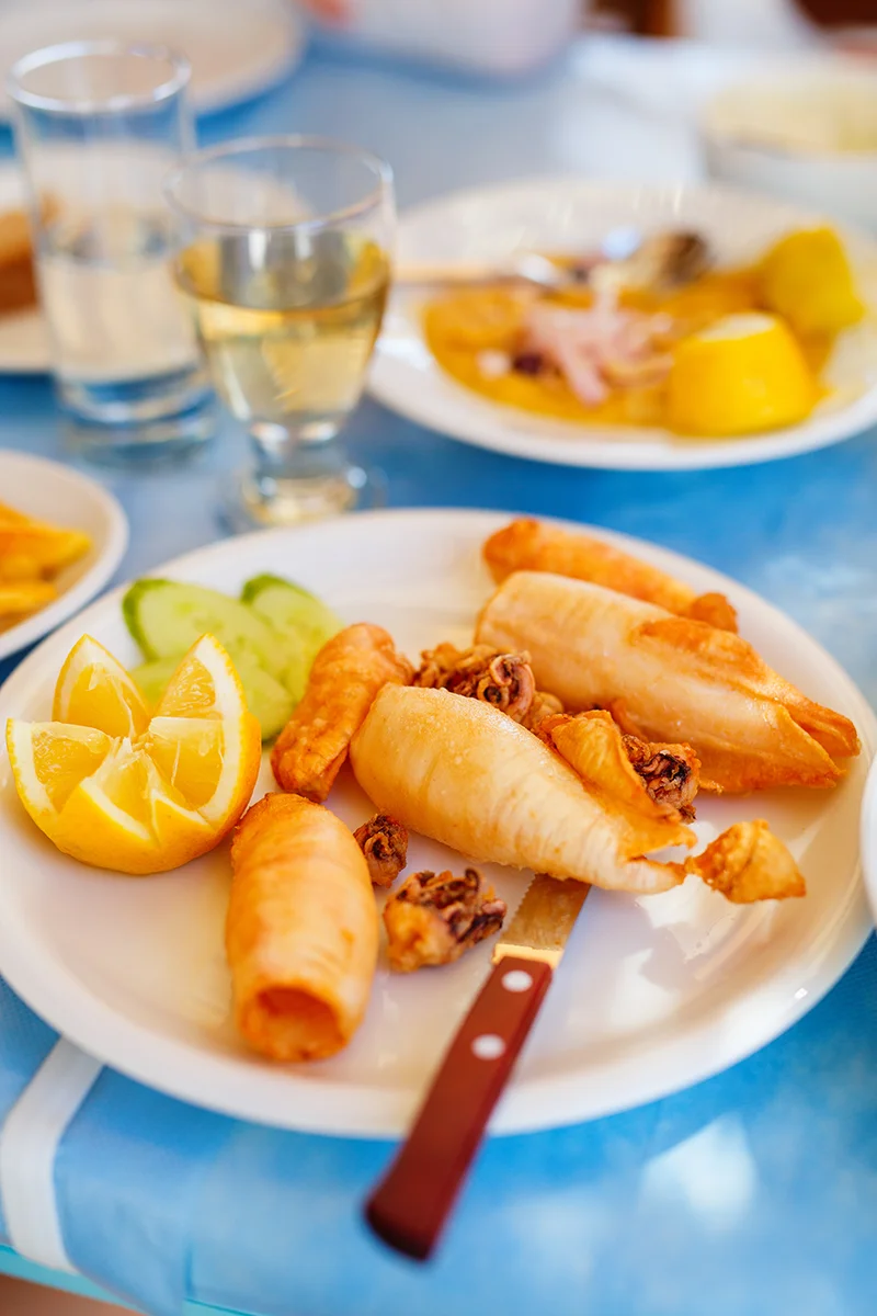 Fried calamari at Ergina one of the best places to eat in Milos