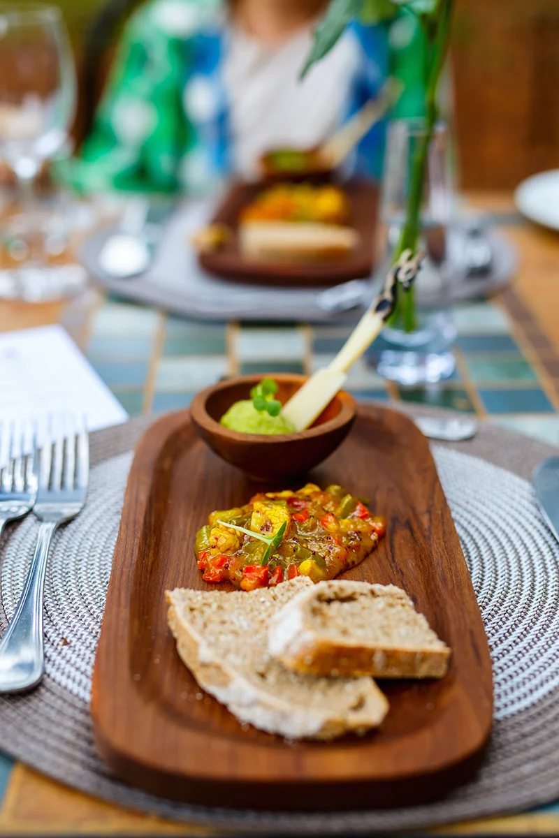 Traditional African-inspired vegetable appetizer served for lunch at Giraffe Manor hotel in Kenya