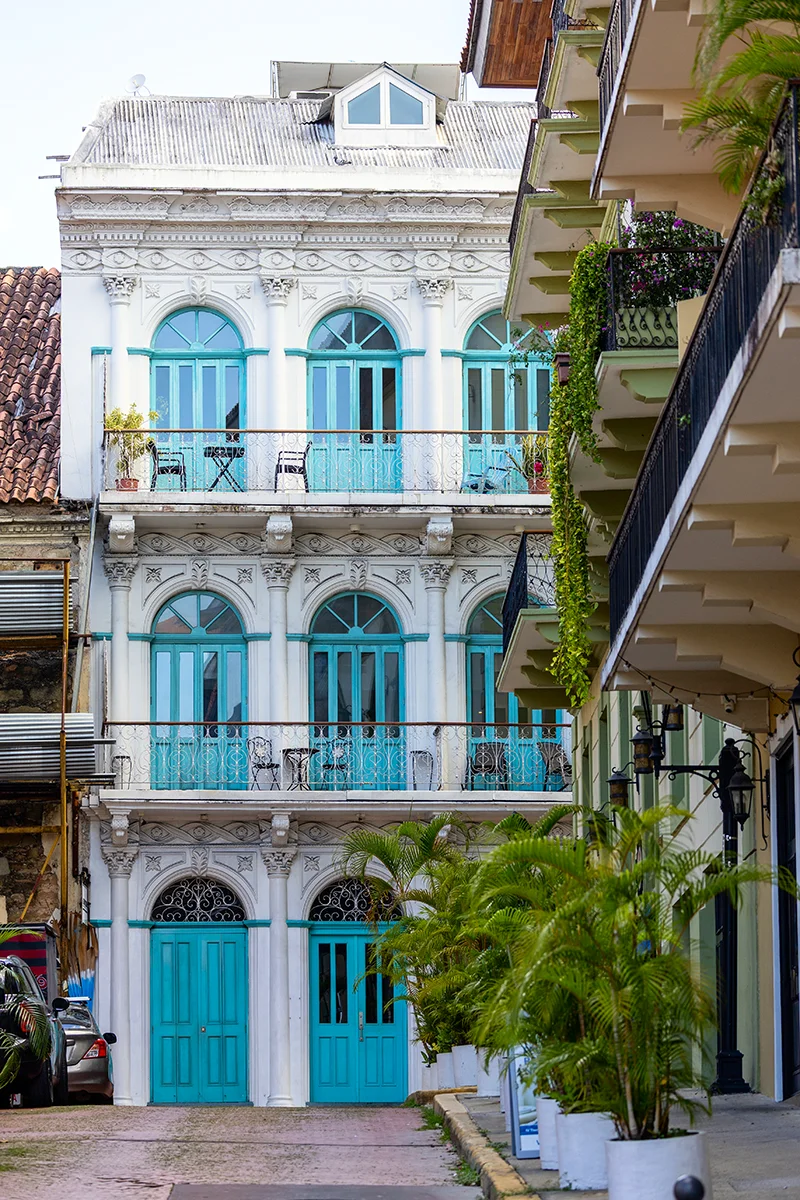 Colorful colonial buildings with balconies at Casco Viejo