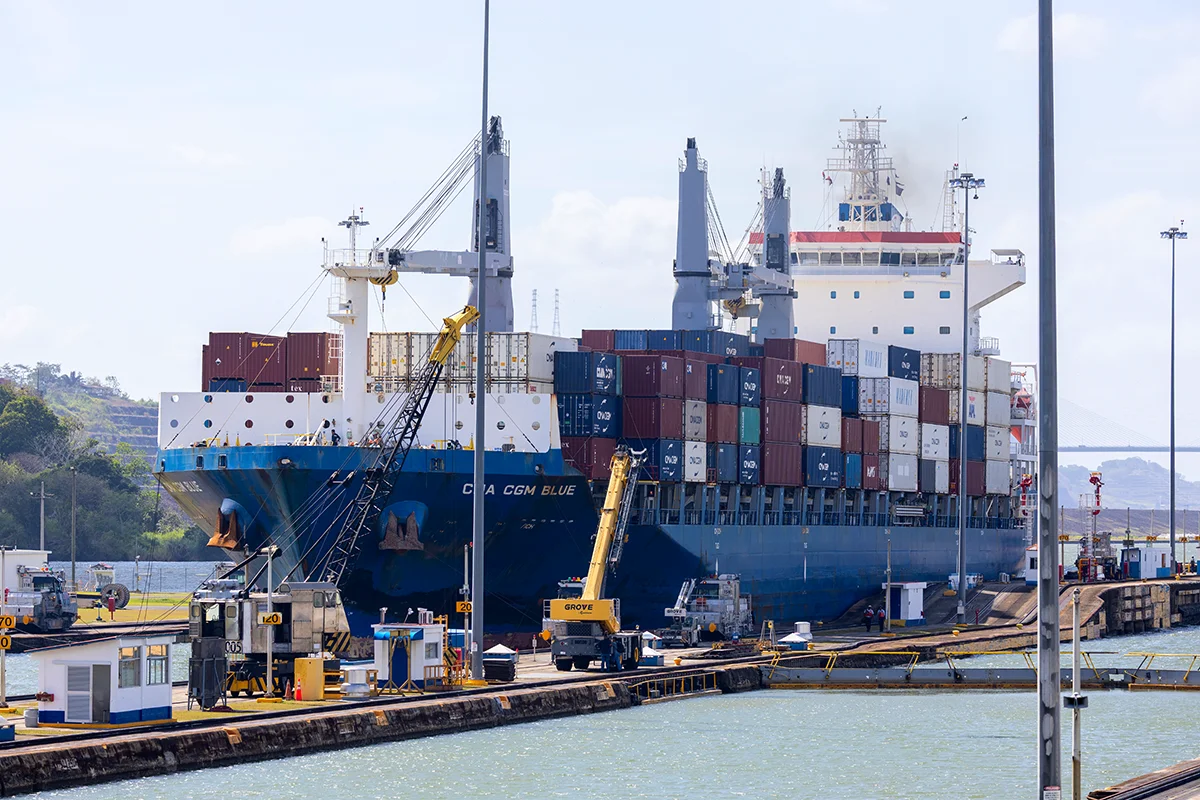 Cargo ship crossing Panama Canal