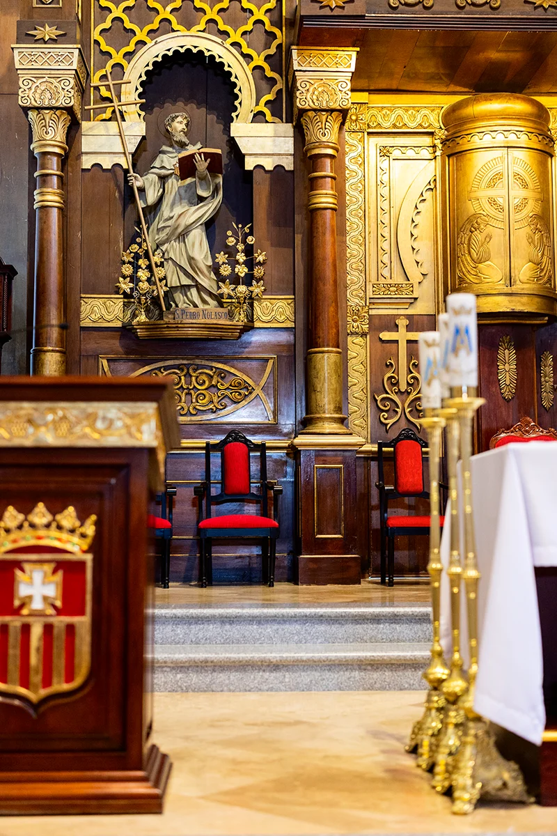 Ornate church interior with statue