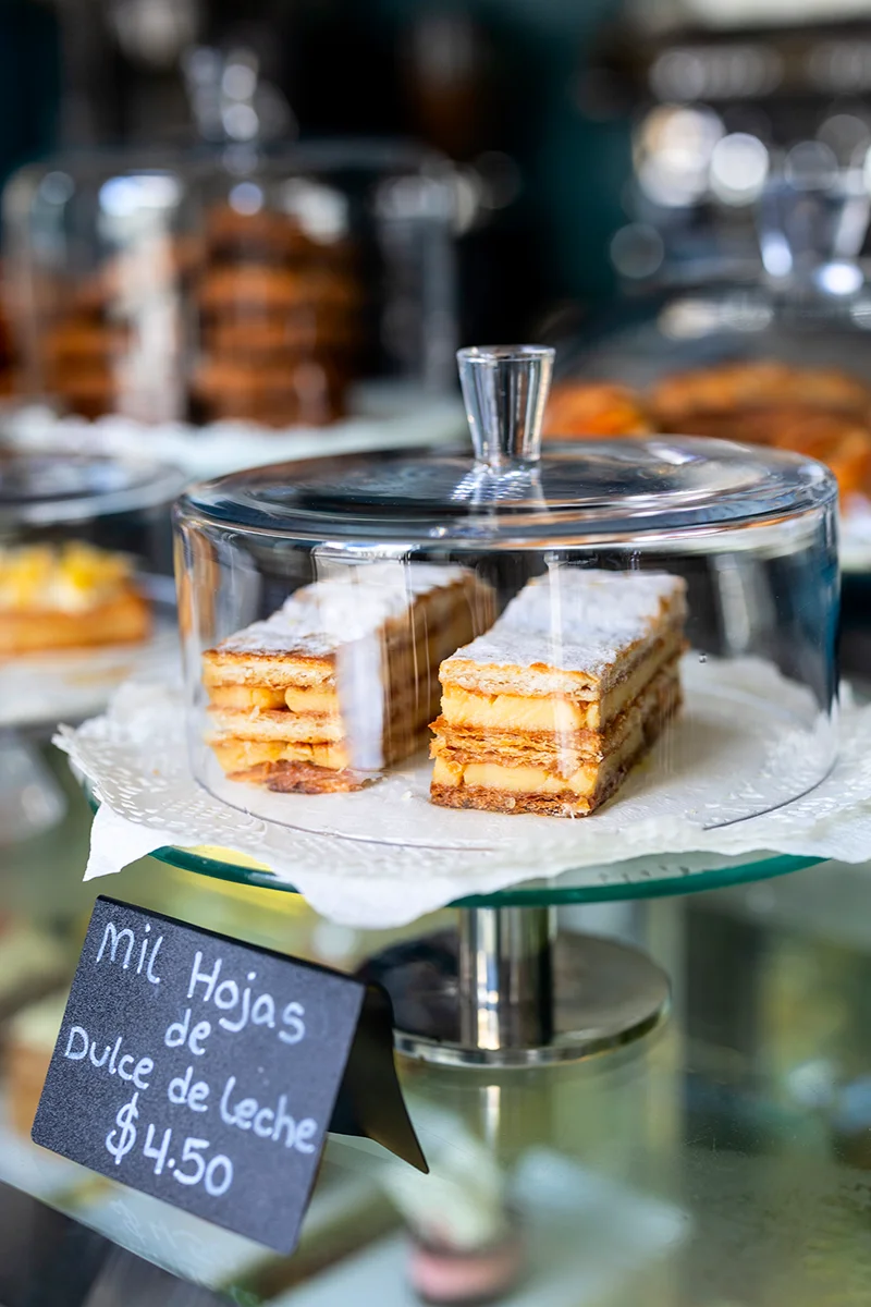 Layered dulce de leche pastries displayed
