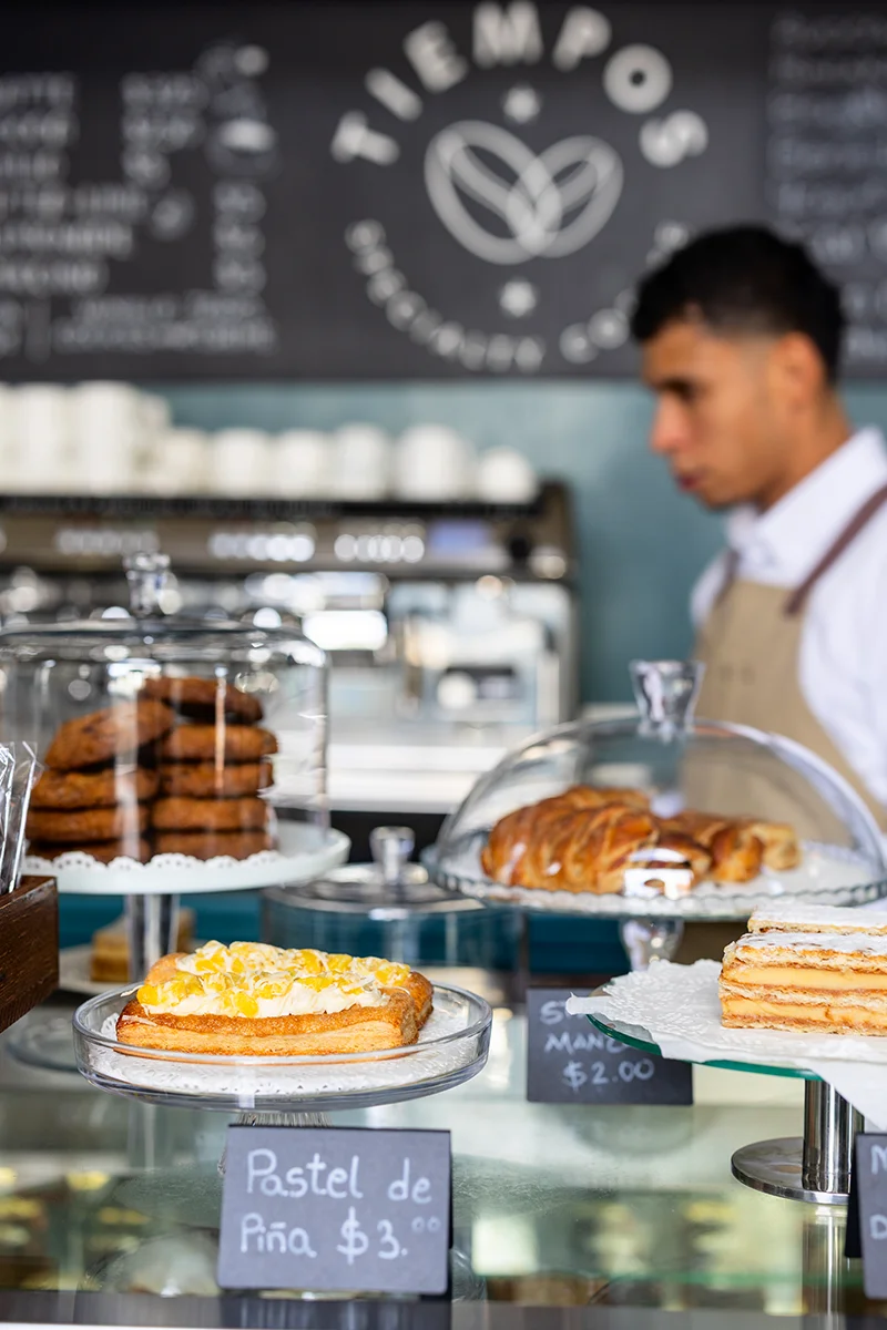 Pastries displayed in a café