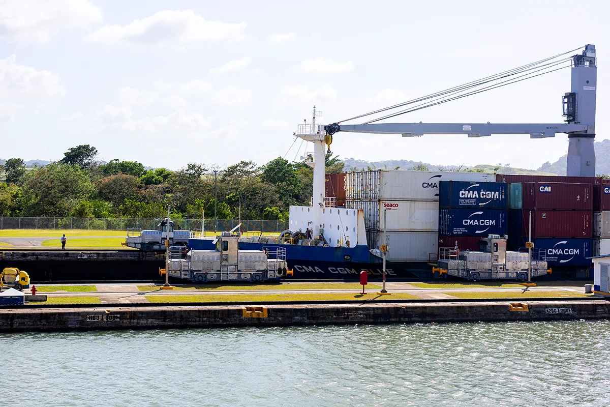 Cargo ship crossing Panama Canal