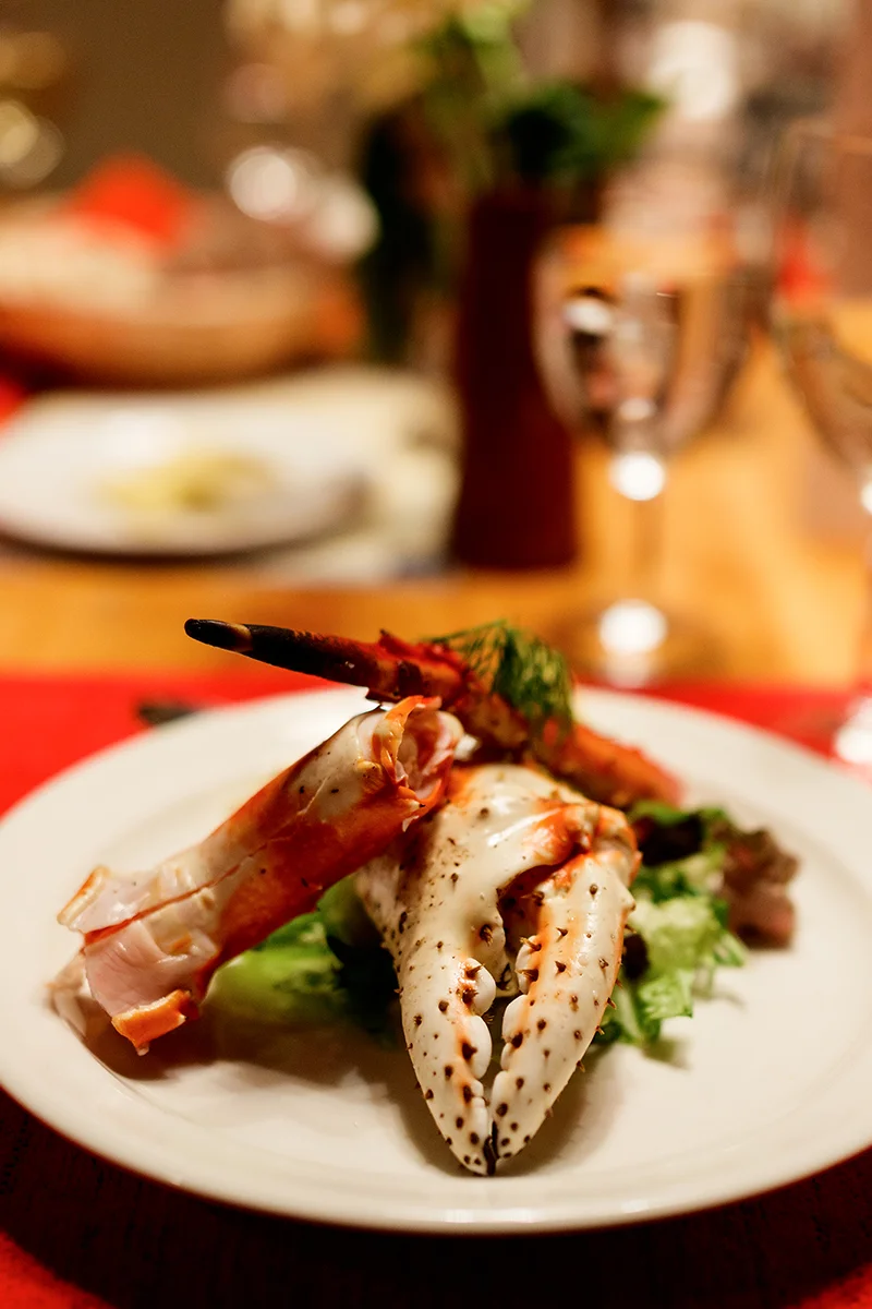 King crab served as part of a 3-course dinner at Kakslauttanen Arctic Resort in Finland
