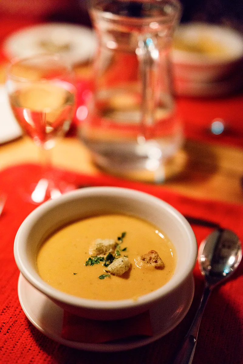 Soup served as part of a 3-course dinner at Kakslauttanen Hotel in Finland