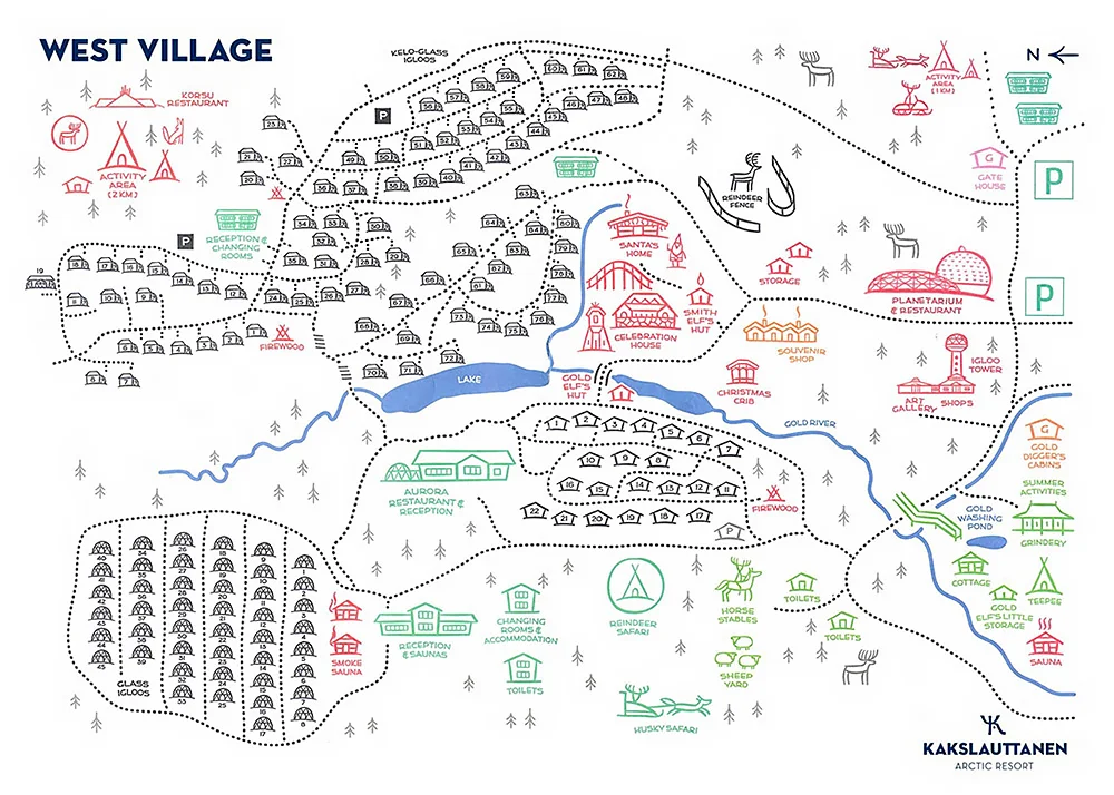 Map of West Village at Kakslauttanen Arctic Resort in Finland