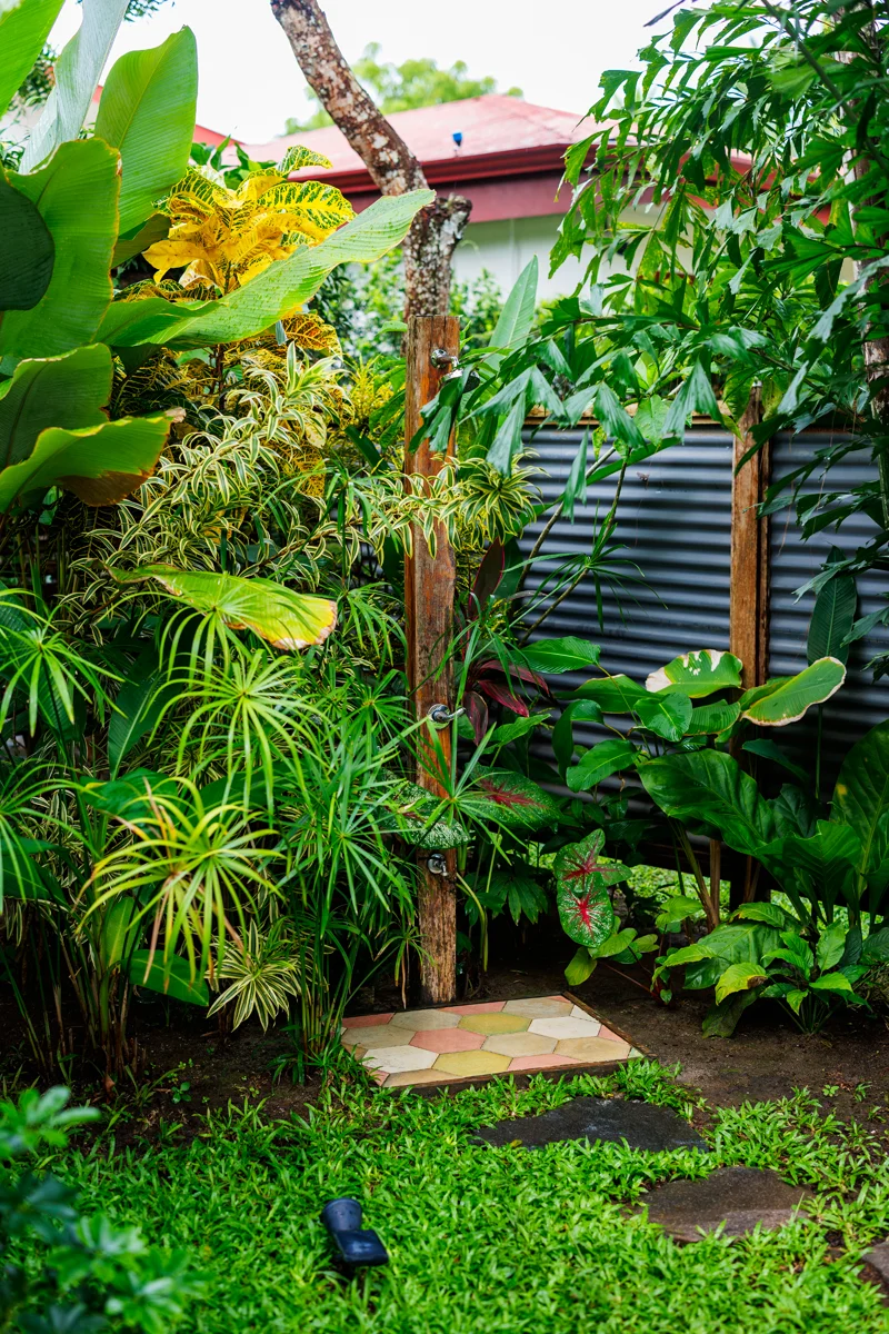 Outdoor shower in a garden