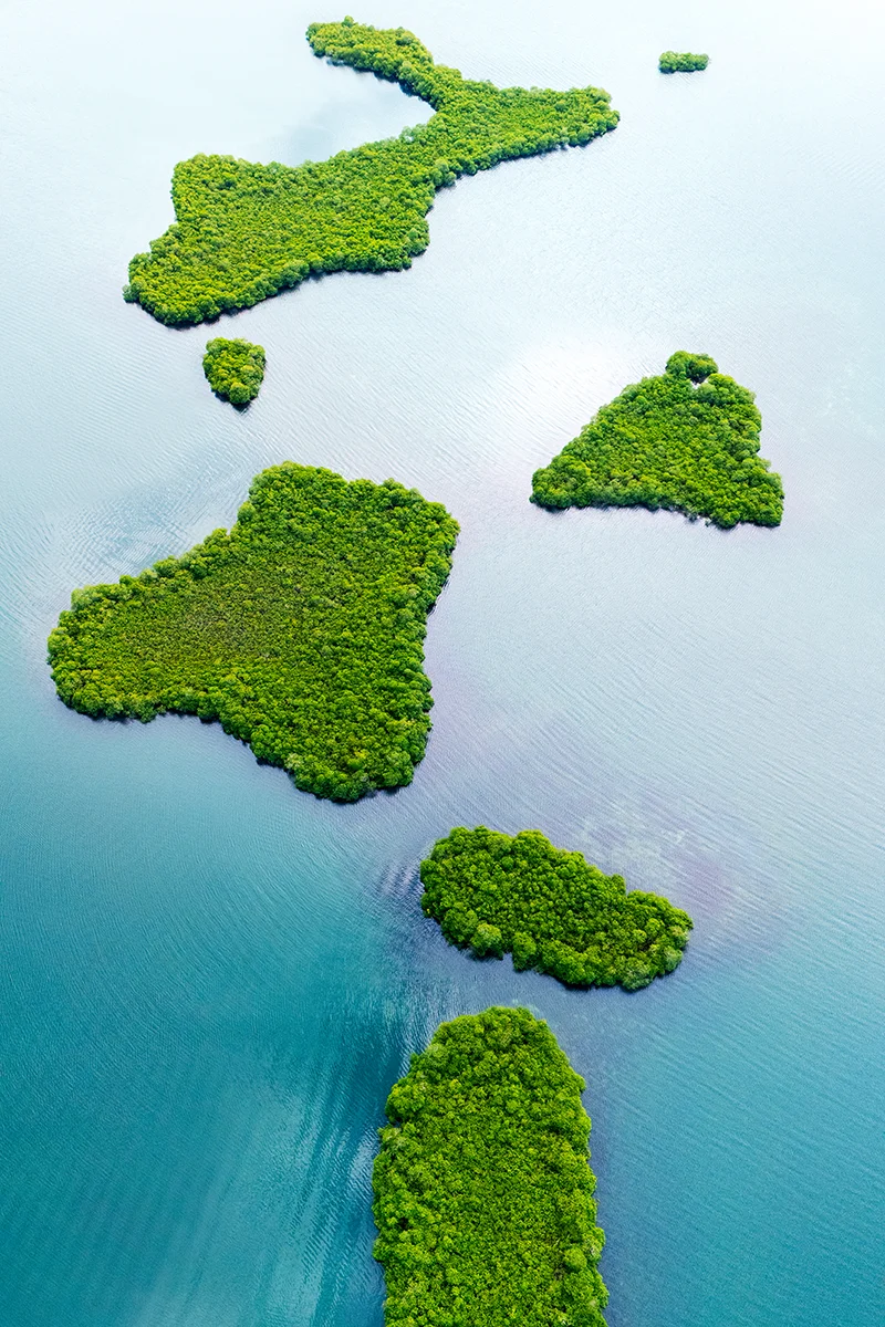 Small islands in Bocas del Toro, Panama from above