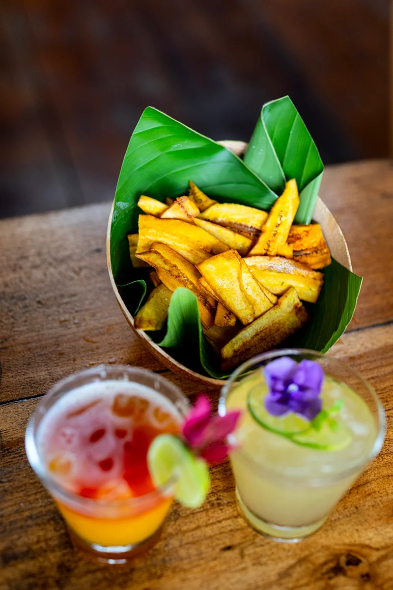 Tropical cocktails and plantain chips
