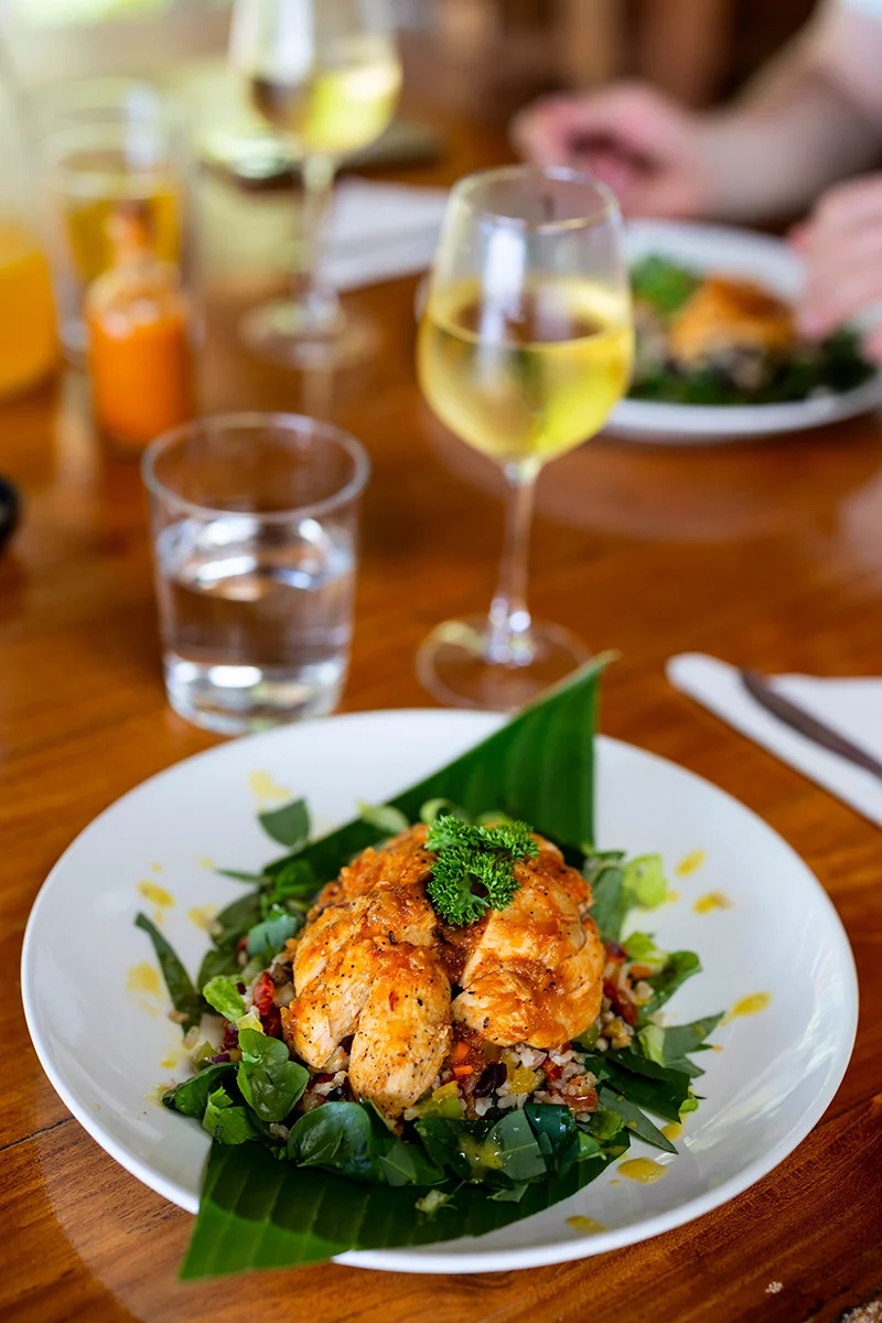 Plate of chicken on greens