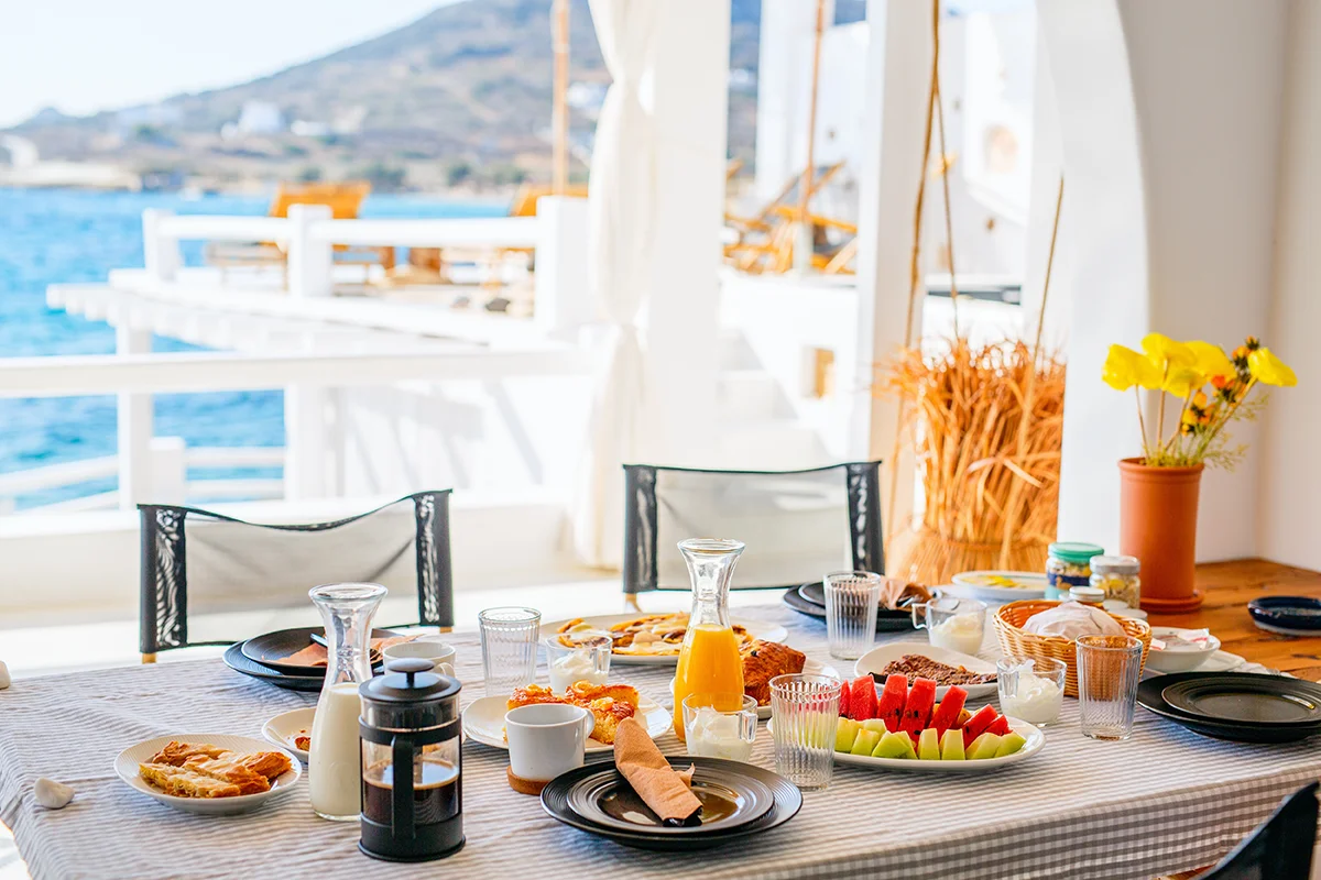 Breakfast at Captain Zeppos boutique hotel in Pollonia Milos