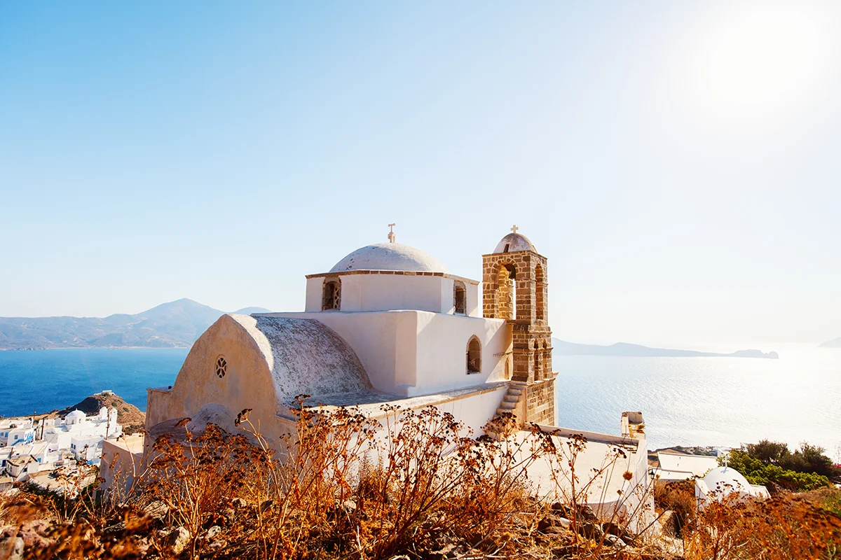 The Church of Panagia Thalassitra in Plaka is the best sunset spot in Milos
