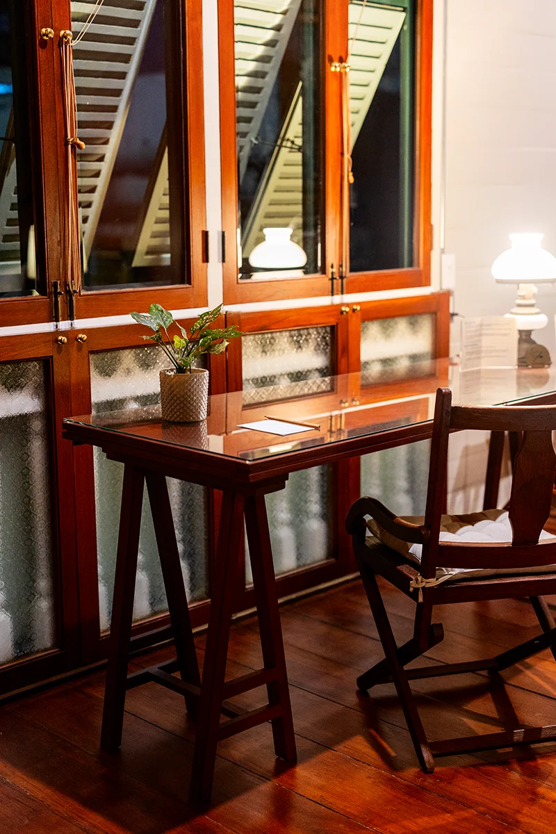 Cozy wooden desk by window