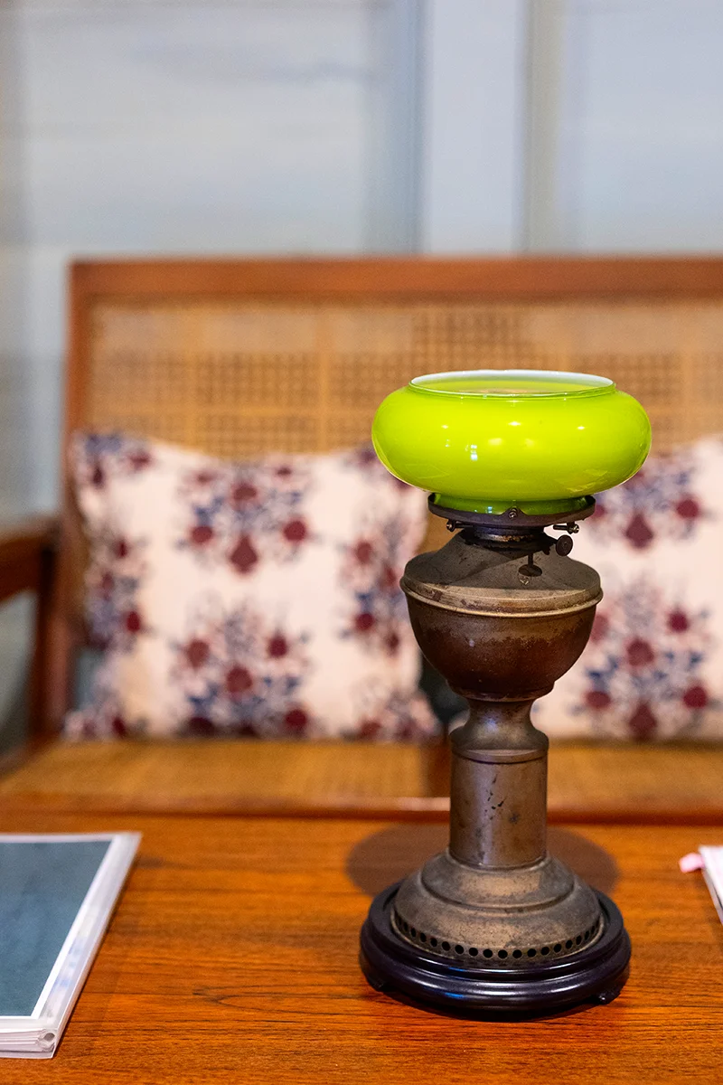 Vintage lamp on wooden table