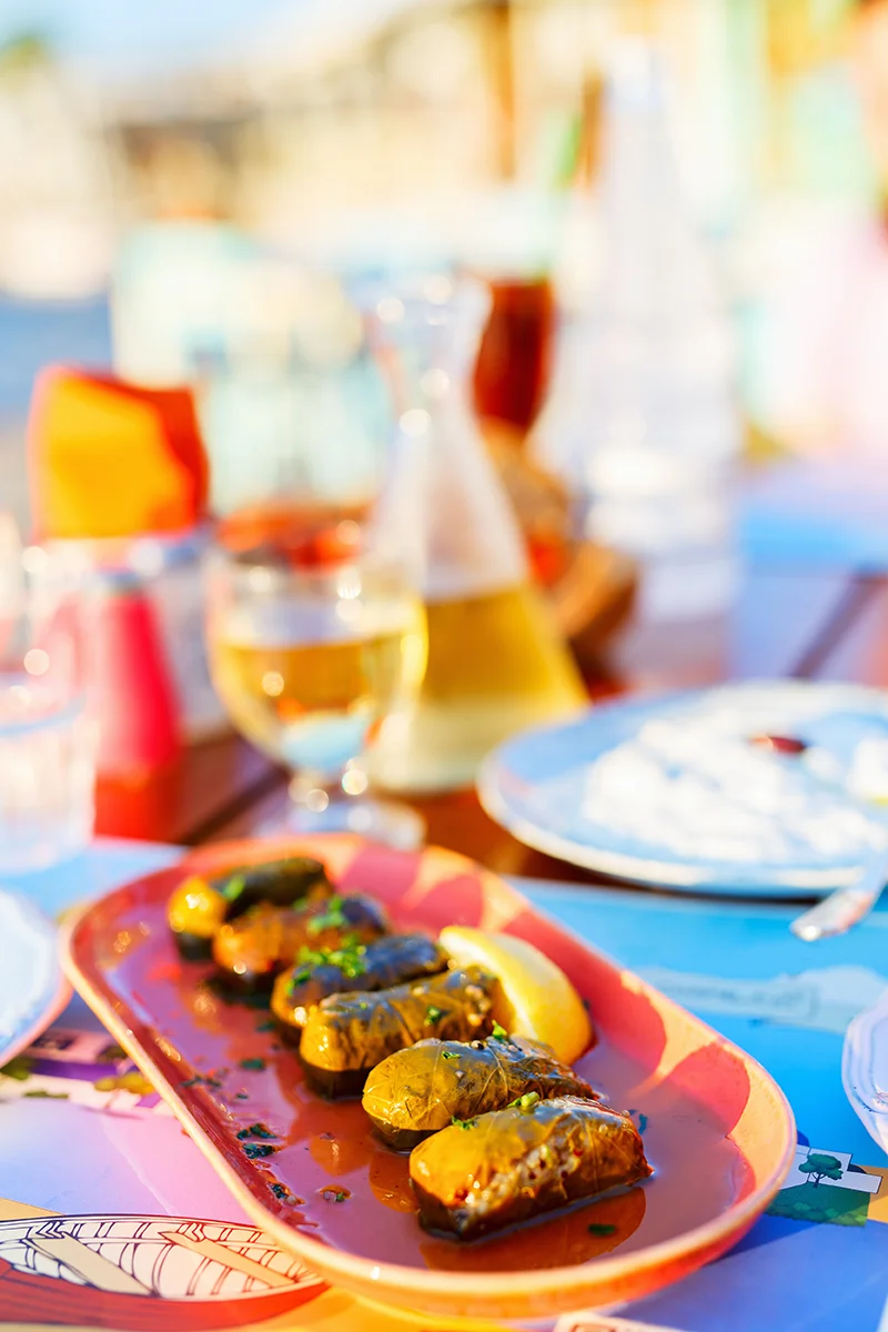 Dolmades traditional Greek mezze dish at Rifaki restaurant in Milos