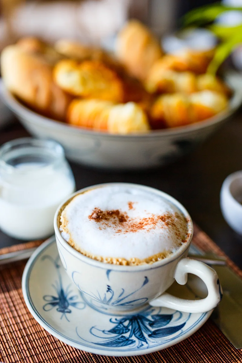 Cappuccino at the breakfast table in a boutique hotel