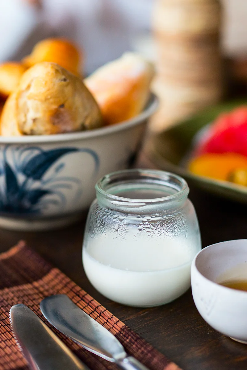 Fresh yoghurt at the breakfast table