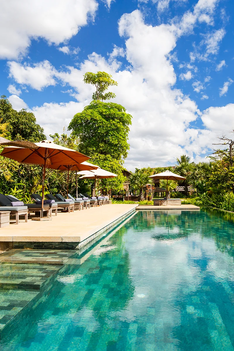 Swimming pool area at Sala Lodges boutique hotel in Siem Reap