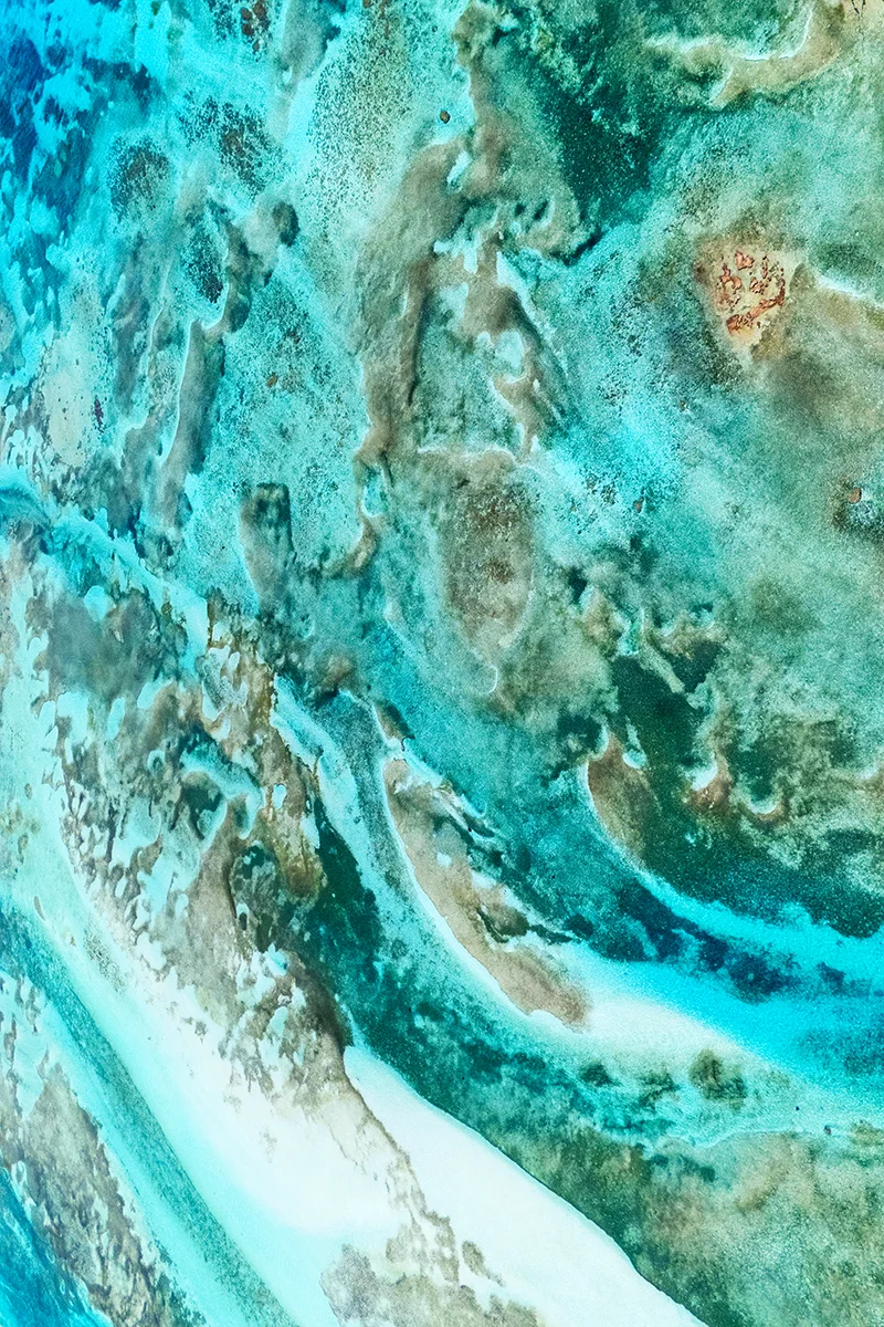 Aerial view of turquoise waters and sand, Guna Yala Panama