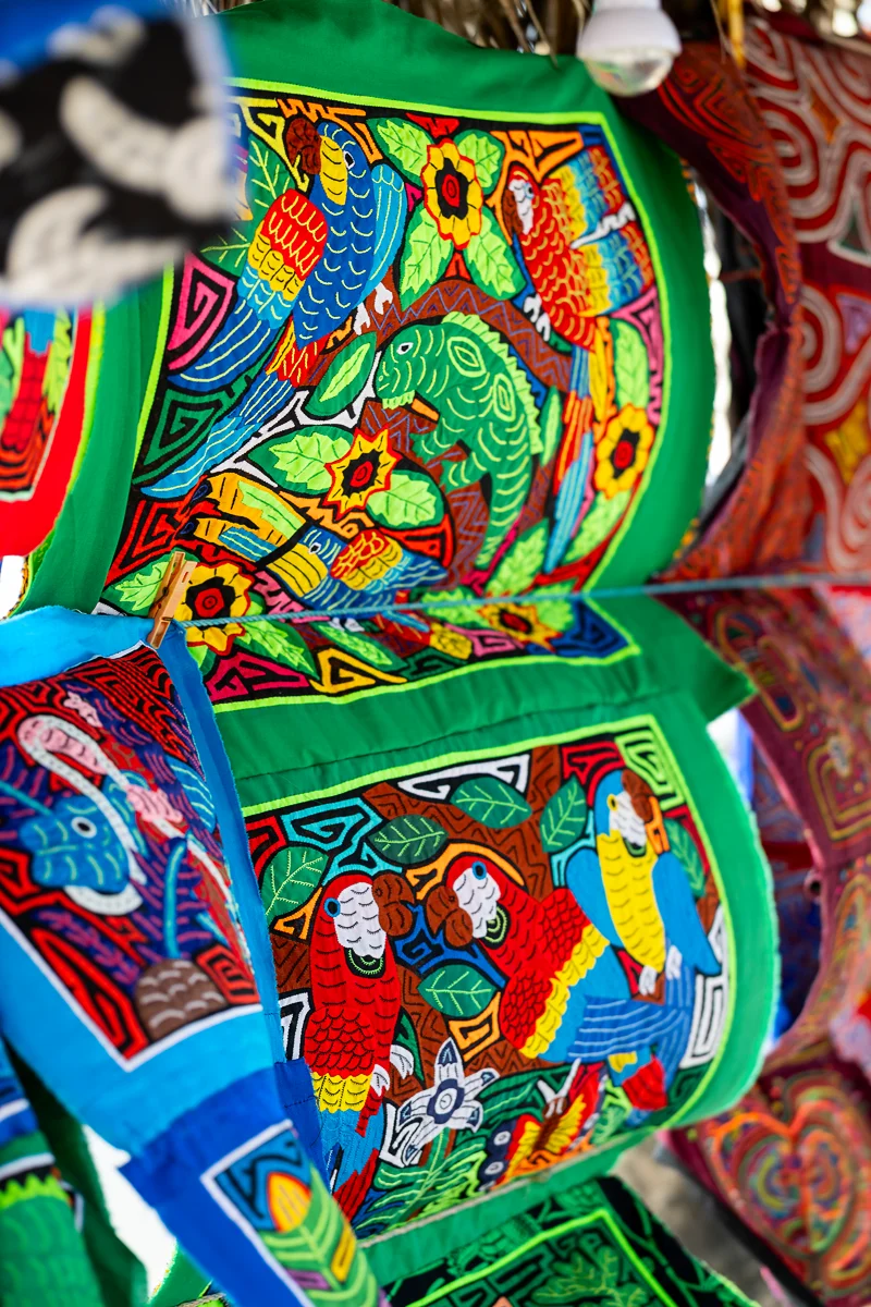 Colorful molas with birds and flowers