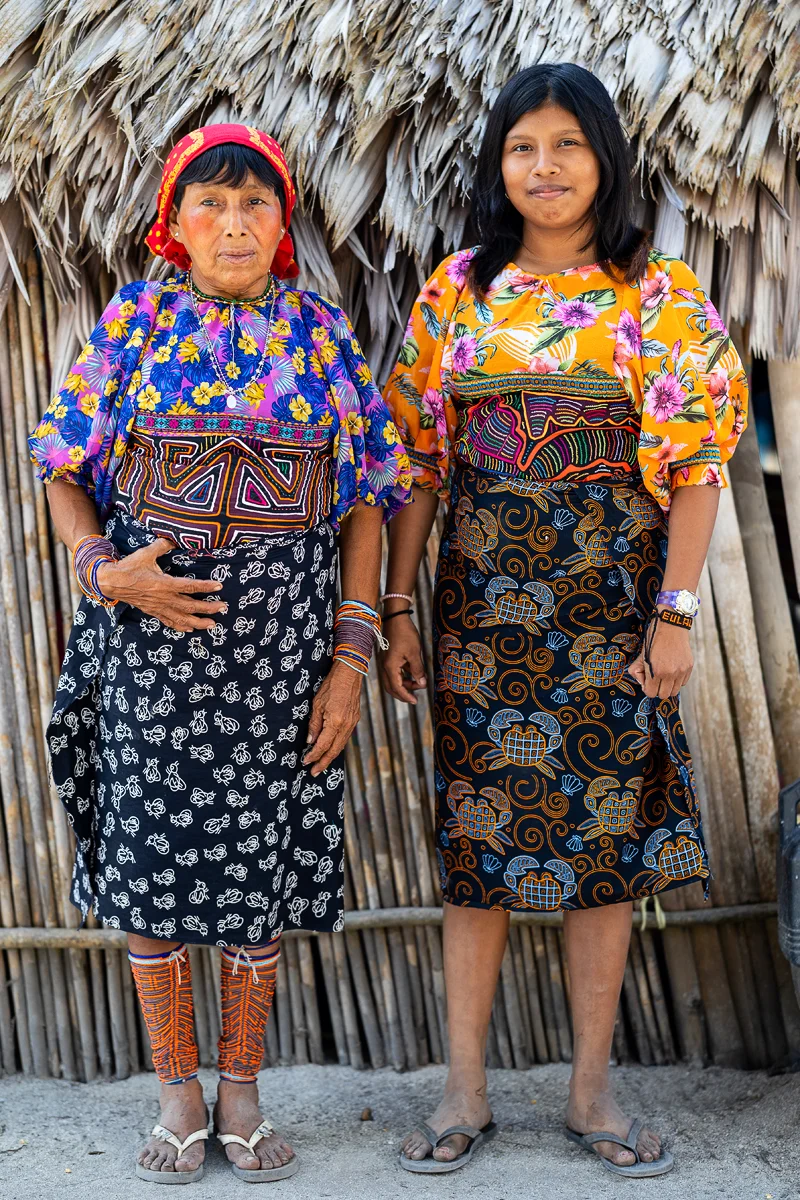 Two Guna women in traditional clothing
