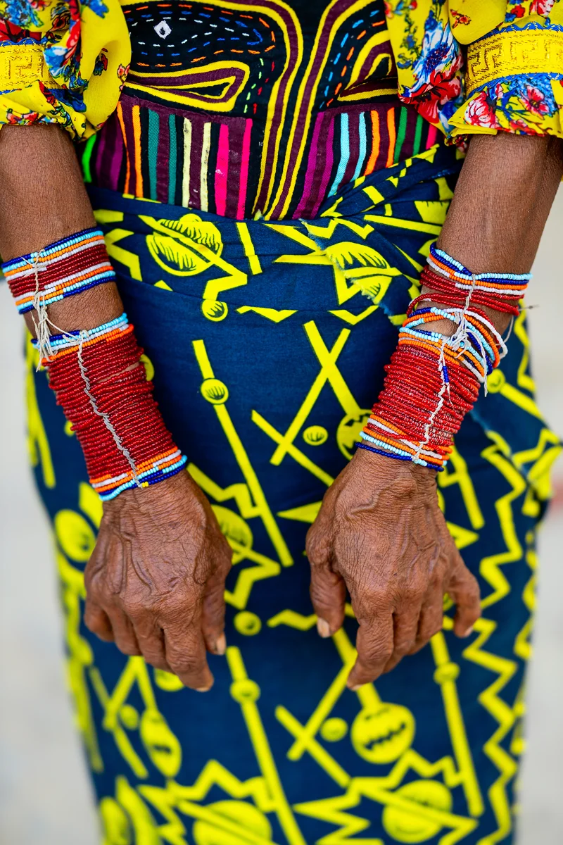 Colorful clothing and intricate Wini bracelets of Guna people in Panama