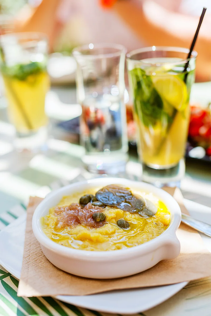 Greek cuisine fava at Karma Santorini restaurant