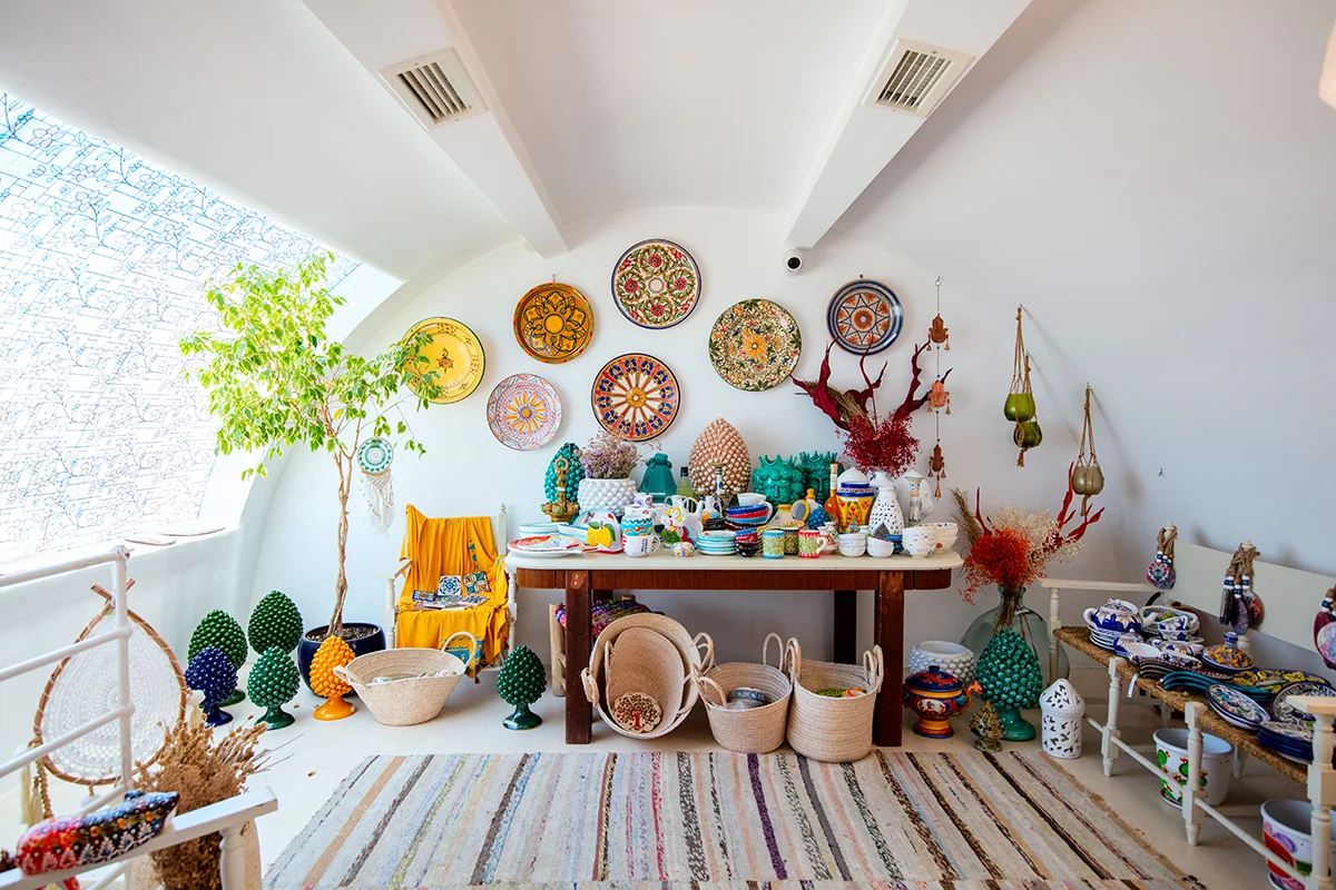 Handmade pottery at Agaze Bottega in Santorini Greece