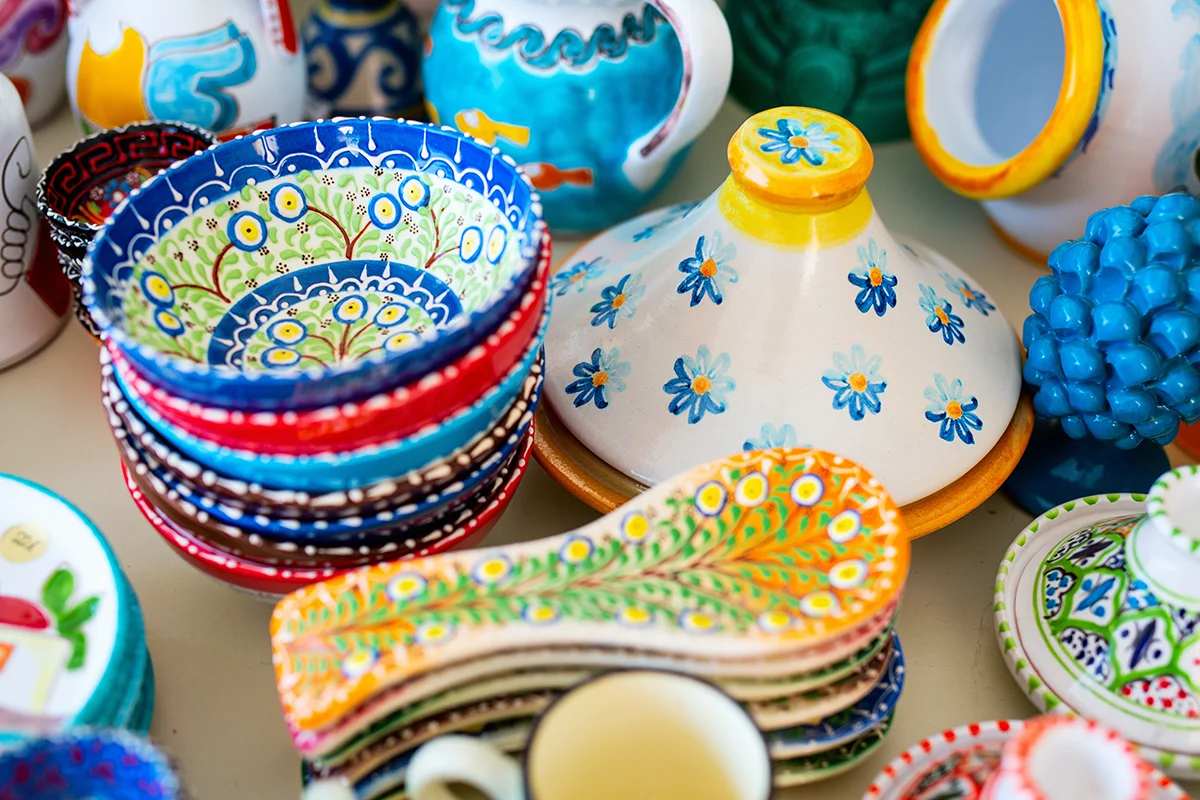 Handmade pottery at Agaze Bottega in Santorini Greece