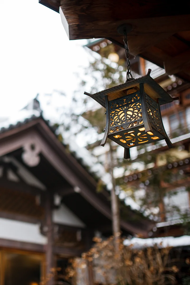 Outdoor lantern in Shibu Onsen town in Japan
