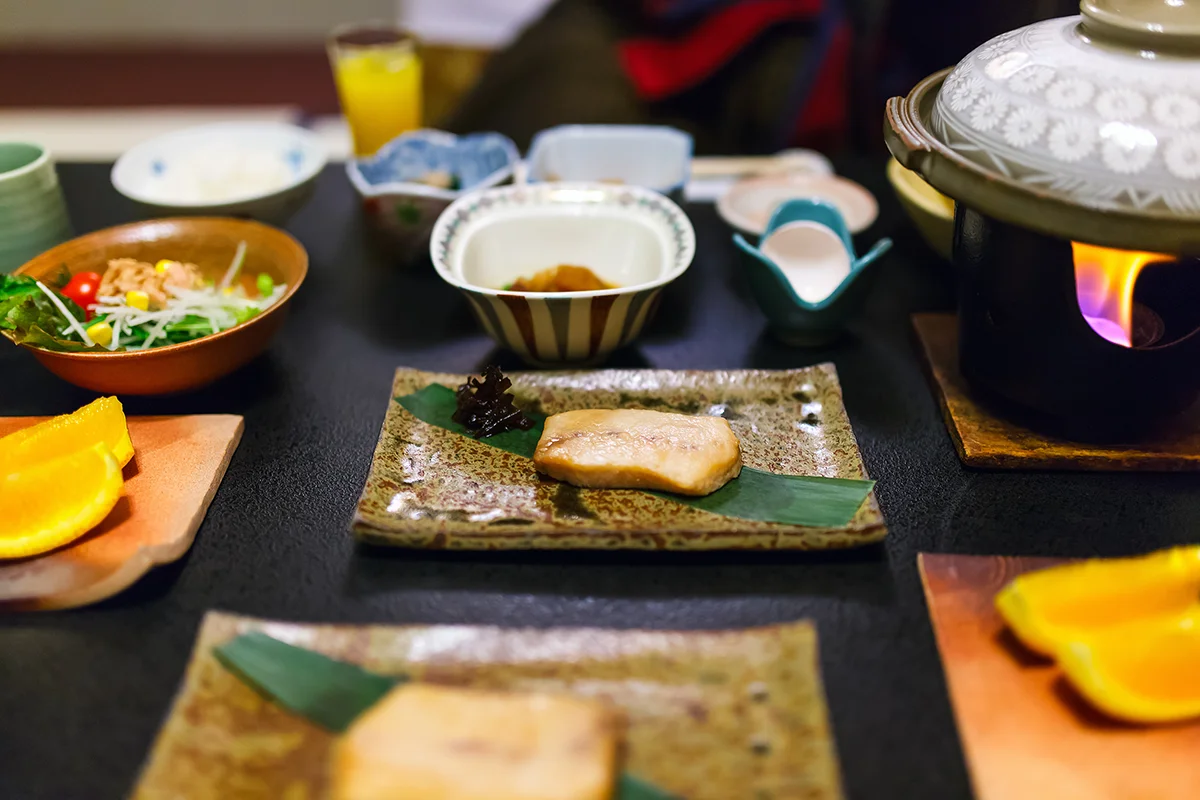 Traditional Japanese breakfast set in ryokan