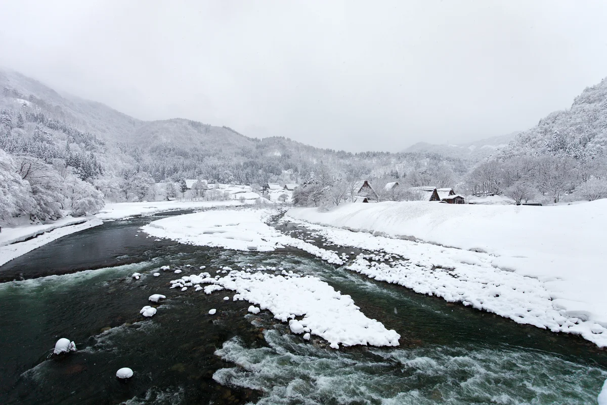 View over Shogawa River and Shirakawa-go village