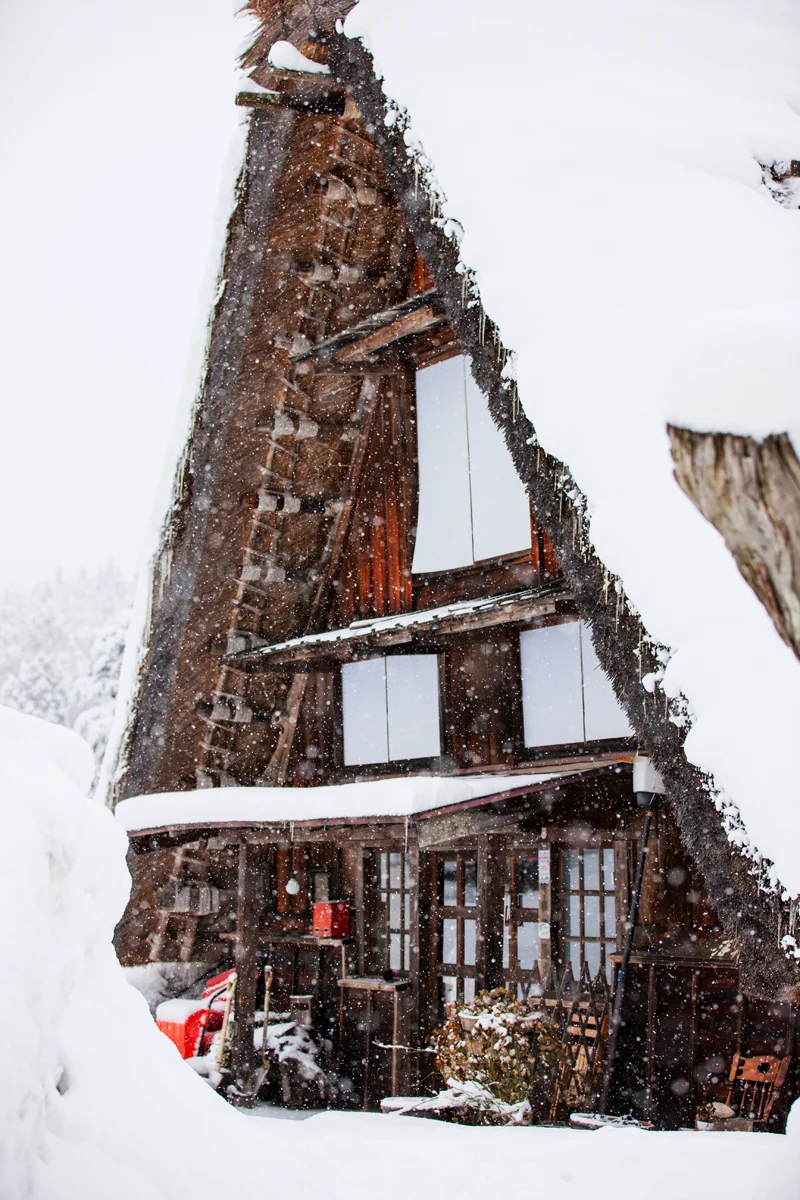 Traditional Japanese farmhouse in winter
