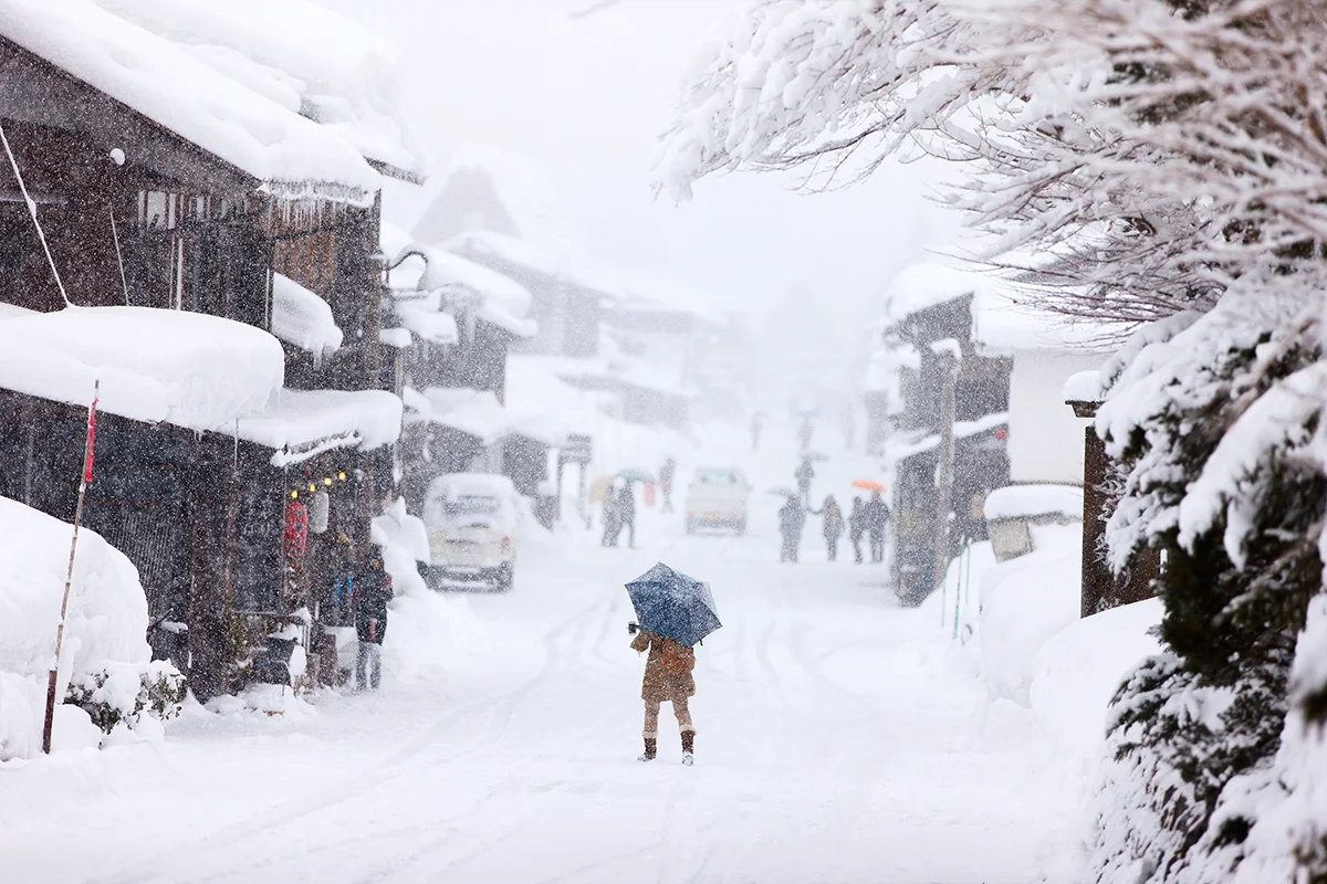 Shirakawa-go main street on snowy day