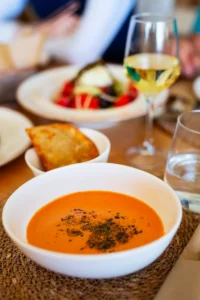 Tomato soup served at Sirocco restaurant one of the best places to eat in Milos