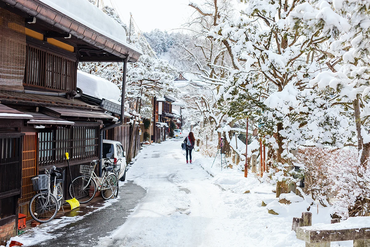 Takayama in Japan on snowy day