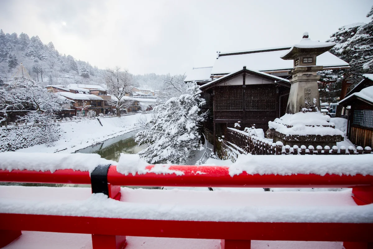 Nakabashi Bridge over Miyagawa River in Takayama Japan